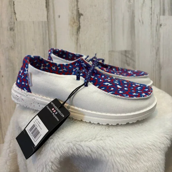 NWT Hey Dude Women's Size 6 Wendy Americana Flat Slip On Shoes BILLS COLORS! - Picture 2 of 9